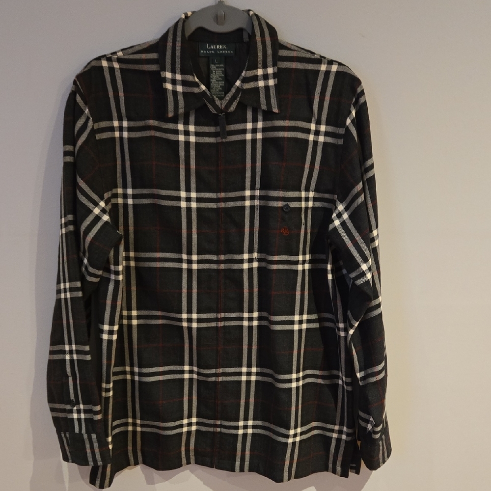 Ralph Lauren Black and White Plaid Womens Shirt/Jacket Size L